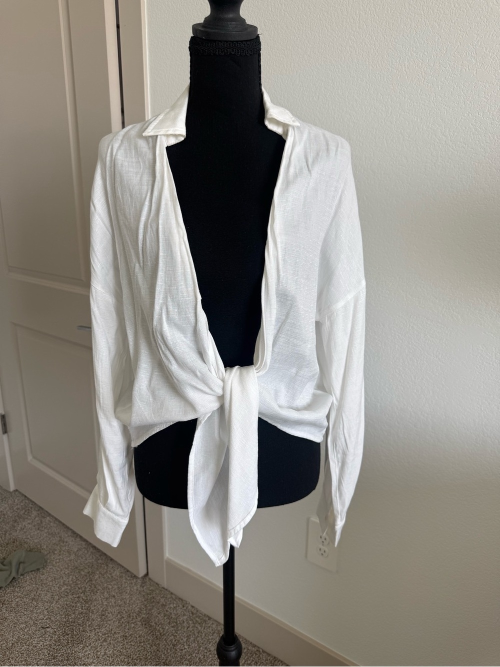 White Tie-Front Women's Top - Classic Lightweight Shirt